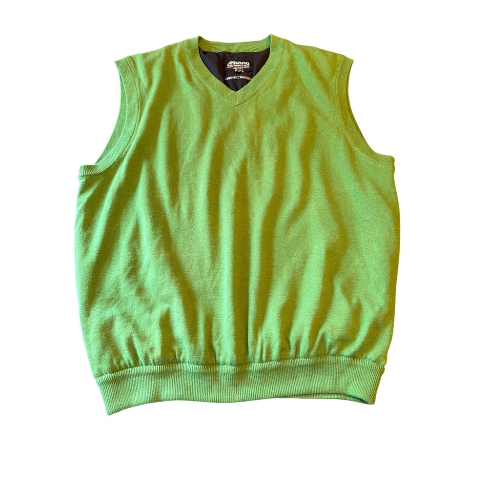 Mizuno Sweater Vest Green Windlite Golf V-Neck Knit Lined Sleeveless Mens XL
